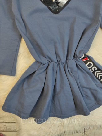Детское платье для девочки синее с пайетками с заниженной талией 
Состояние: б/у. . фото 4