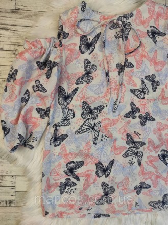 Детская блуза Albero для девочки разноцветная с бабочками рукав три четверти отк. . фото 3