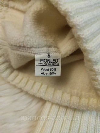 Женский зимний комплект Monleo шапка с меховым помпоном и манишка белая с бусина. . фото 7