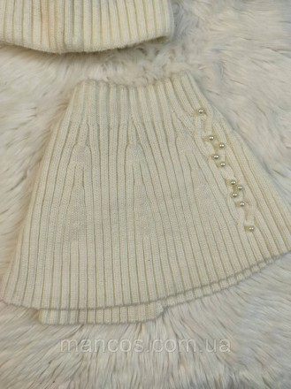 Женский зимний комплект Monleo шапка с меховым помпоном и манишка белая с бусина. . фото 5