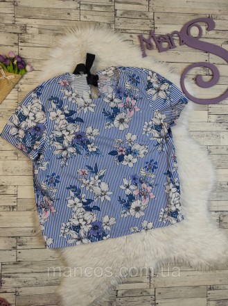 Женское блуза O'stin голубая полосатая с цветочным принтом футболка
Состояние: б. . фото 2