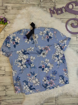 Женское блуза O'stin голубая полосатая с цветочным принтом футболка
Состояние: б. . фото 5