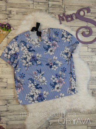 Женское блуза O'stin голубая полосатая с цветочным принтом футболка
Состояние: б. . фото 1