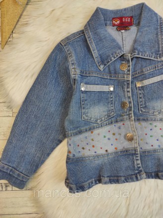 Детский джинсовый пиджак для девочки синий с баской и бисером 
Состояние: б/у, в. . фото 3