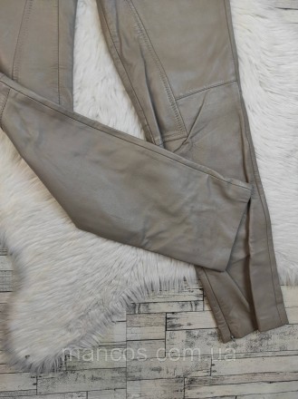 Женские штаны M&S Autograph натуральная кожа бежевые с молниями внизу на подклад. . фото 4
