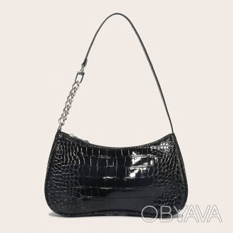 Женская сумочка багет рептилия 047 черная
