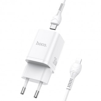 Описание Адаптера сетевого HOCO Bright N13 USB, Type-C, QC, 20W, с кабелем Type-. . фото 2