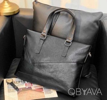 Мужской женский деловой портфель сумка для документов формат А4 экокожа черный,