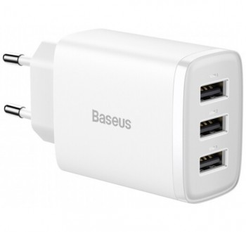 Адаптер сетевой Baseus Compact CCXJ020102 3USB, QC, 3.4A, 17W, белый
Сетевой ада. . фото 3