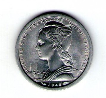 Французский Камерун 1 франк 1948 год алюминий. . фото 3