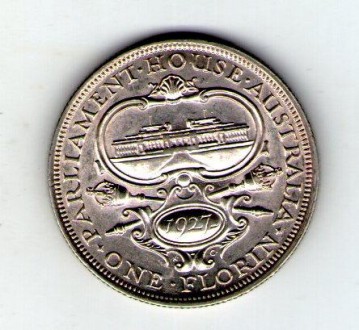Австралия 1 флорин 1927 Георг V серебро. . фото 2