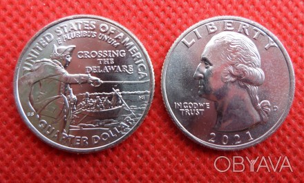 США 25 центів 2021 р. генерал Джордж Вашингтон форсує Делавер (Коннектікут). . фото 1