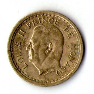 Монако 1 франк 1945 год принц Луи II №1176. . фото 2