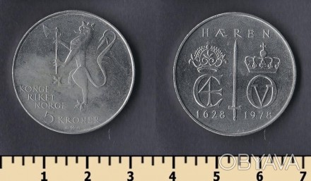 Норвегия 5 крон,1978 350 лет норвежской армии №714. . фото 1