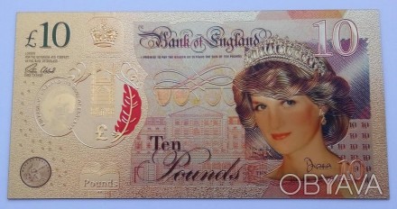 Англия Золотая банкнота 10 фунтов с Дианой и Джейн Остин
	
	
	
 Банкнота предста. . фото 1