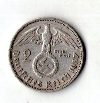 Німеччина — Третій рейх Нацистська Німеччина 2 рейхсмарки, 1937 рік срібло 8 г. . . фото 2