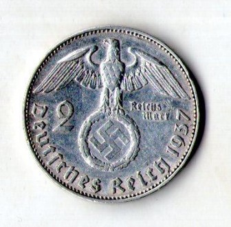 Германия - Третий рейх Нацистская Германия 2 рейхсмарки, 1937 год серебро 8 гр. . . фото 2