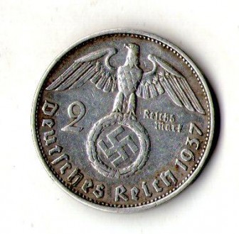 Германия - Третий рейх Нацистская Германия 2 рейхсмарки, 1937 год серебро 8 гр. . . фото 2