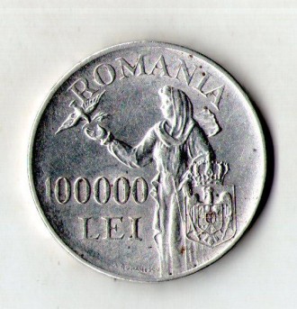 Королівство Румунія 100000 ліїв, 1946 срібло 25 г. No211. . фото 3