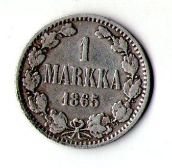 Росія для Фінляндії 1 марка 1865 рік Олександр II срібло No1069. . фото 2