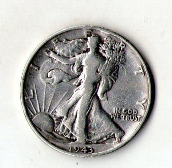 США ½ доллара, 1943 год серебро 12.5 гр. 900 пр. Walking Liberty №203. . фото 2
