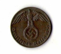 Німеччина — Третій рейх Нацистська Німеччина 1 пфенінг 1939 рік No208. . фото 2
