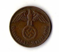Німеччина — Третій рейх Нацистська Німеччина 2 пфенінг 1938 рік No249. . фото 2