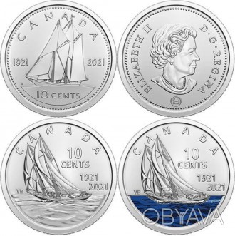 Канада 10 центів, 2021 100 років шхуні "Bluenose" набір з 3-х монет. . фото 1
