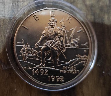 США ½ доллара, 1992 500 лет путешествию Колумба Медь с медно-никелевым покрытием. . фото 2
