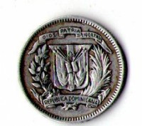 Доминиканская Республика 10 центаво 1961 год серебро №853. . фото 3