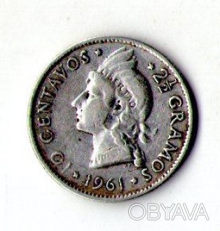 Доминиканская Республика 10 центаво 1961 год серебро №853. . фото 1