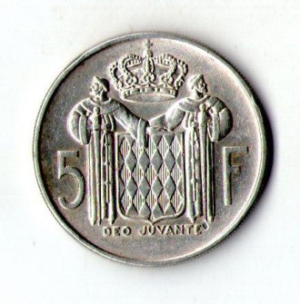 Монако 5 франків 1966 рік срібло 12.гр. принц Реньє III №691. . фото 3