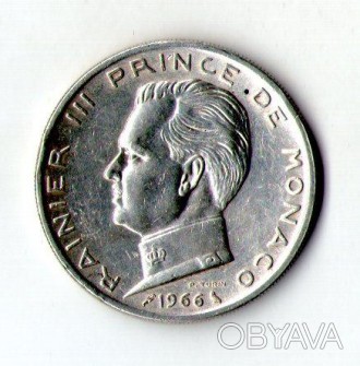 Монако 5 франків 1966 рік срібло 12.гр. принц Реньє III №691. . фото 1