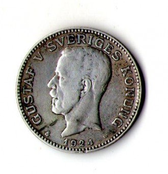 Швеція 1 крона 1924 рік срібло Король Густав V №716. . фото 2