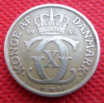 Данія 1 крона 1940 рік Король Крістіан X No1077. . фото 3