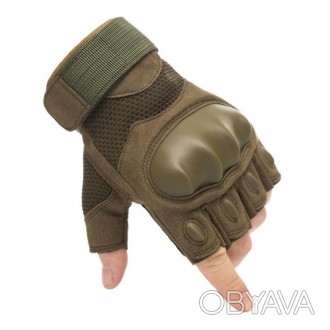 Тактические военные перчатки с отрытыми пальцами (Оливковый)