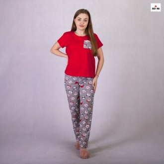  Пижама женская летняя футболка со штанами красный 42-54р.
Женская летняя пижама. . фото 3