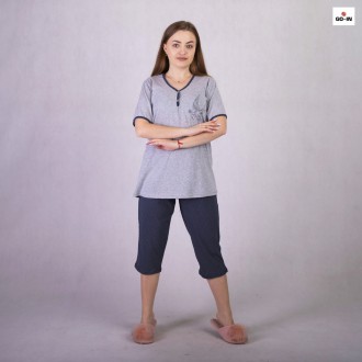 Пижама женская летняя трикотажная футболка с бриджами для беременных и кормящих . . фото 3