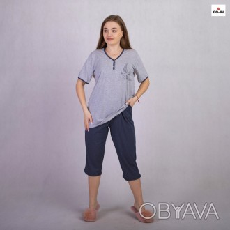 Пижама женская летняя трикотажная футболка с бриджами для беременных и кормящих . . фото 1