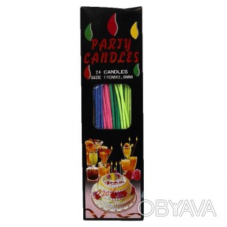 Набір свічок для торта Party Candles 15*0,2см, 24шт, mix, арт. 9204. . фото 1