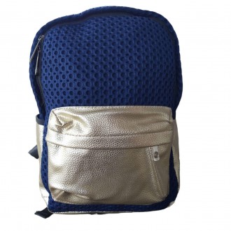 Рюкзак міський жіночий з тканини та штучної лакової шкіри, синього кольору.Містк. . фото 2