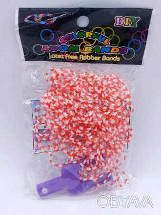 Резинки для плетения браслетов Красно-белые 200шт, так же в наборе упаковочка за. . фото 1