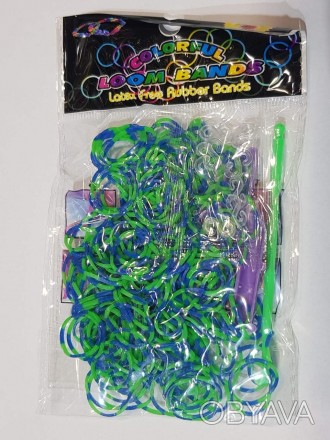 Резинки для плетения браслетов Loom Bands зелено-синие 200шт. . фото 1