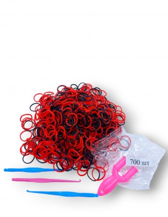 Резинки для плетения браслетов красно-черные 700шт. . фото 3
