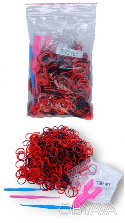 Резинки для плетения браслетов красно-черные 700шт. . фото 1