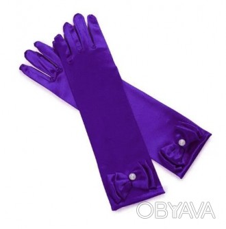 Перчатки фиолетовые с бантом детские карнавальные для маленьких принцесс дополня. . фото 1