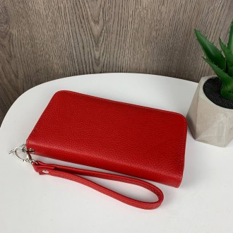 Кожаный женский кошелек клатч на молнии красный
Характеристики:
Материал: натура. . фото 6