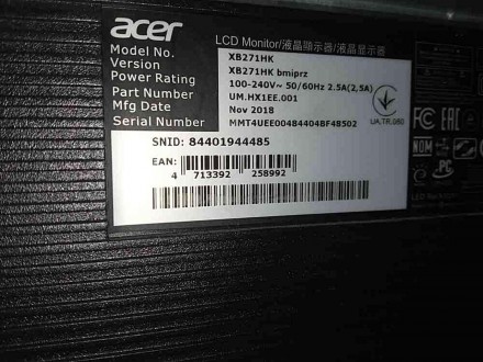 Монитор Б/У Acer Predator XB271HKbmiprz. Киев. фото 1 Монитор Б/У Acer Predator XB271HKbmiprz. Киев. фото 1