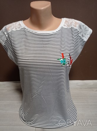 Женская футболка туника  Дача Полоска Плечо 46-52 размеры белая синяя мята пудра