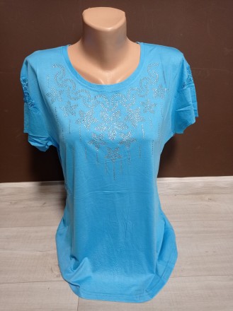 Женская футболка туника Дача Полоска 44-54 размеры синяя мята пудра красная голу. . фото 2